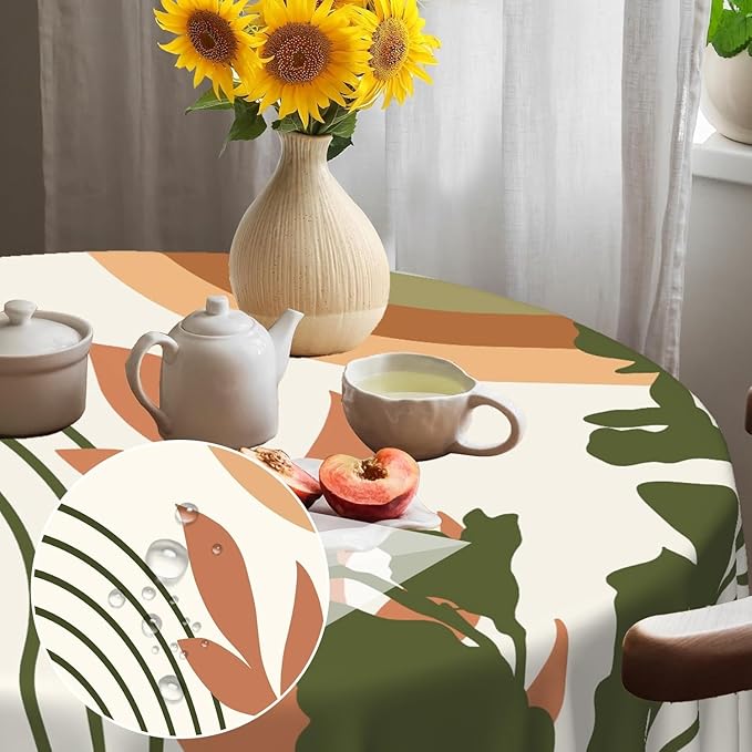 Laeacco 24 Inch Boho Mid Century Round Tablecloth Abstract Rainbow Sun Modern Geometric Art Print Table Cloth Washable Waterproof Wrinkle Free Table Cover for Kitchen Dining Picnic Party Decoration
