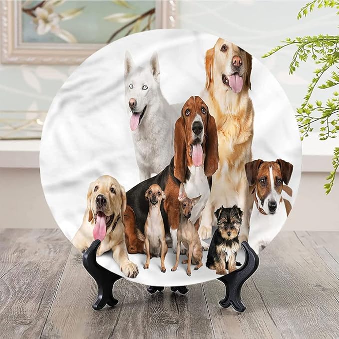 Decorative Plates, Dog Lover Print Ornament, House Pet Photo Shoot, 6 Inch, Kitchen Wall Decor, Multicolor