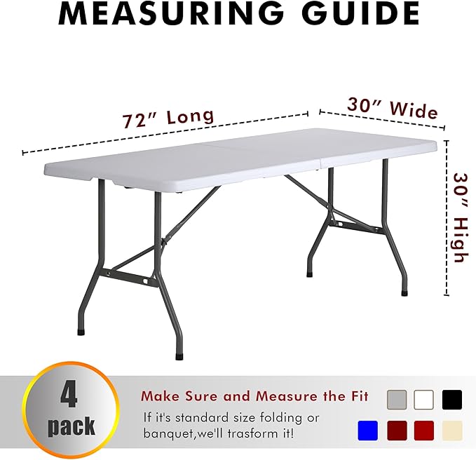 Nasitos 4 Pack Fitted Black Tablecloths for 6 foot Rectangular Tables-Washable and Wrinkle Resistant Trade Show Table Cover, Open Back Folding Table Cloth for Craft Show, Parties, Events, Vendor Booth