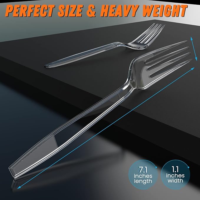 7.1" Clear Plastic Forks Heavy Duty with Heat Resistant & BPA Free, Solid and Durable Plastic Cutlery, Premium Disposable Forks for Party Supply(168 Count)