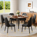 53” Round Dining Table Set for 6｜7 Piece Wood Dining Table Set｜Extendable Dining Room Table with 6 Chairs｜Walnut Wooden Tabletop with Metal Legs｜Easy Assembly｜Space Saving｜for Kitchen, Living Room