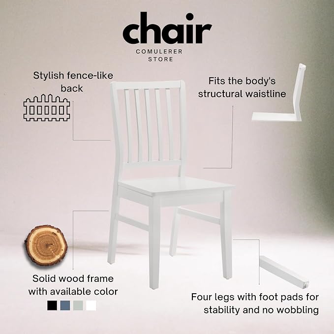 White Wooden Dining Chairs Set of 8, Farmhouse Dining Room & Kitchen Chair with High Back, Spindle Windsor Armless Side Chair for Living Room Dining Room Kitchen Restaurant Balcony