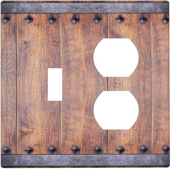 Light Switch Cover Plate Rustic Farmhouse Barn Door Vintage Wood 2 Gang Decorative Switch Plates 1 Toggle Duplex Combo Outlet Covers GFCI Wall Plates for Bathroom Cabin Decor