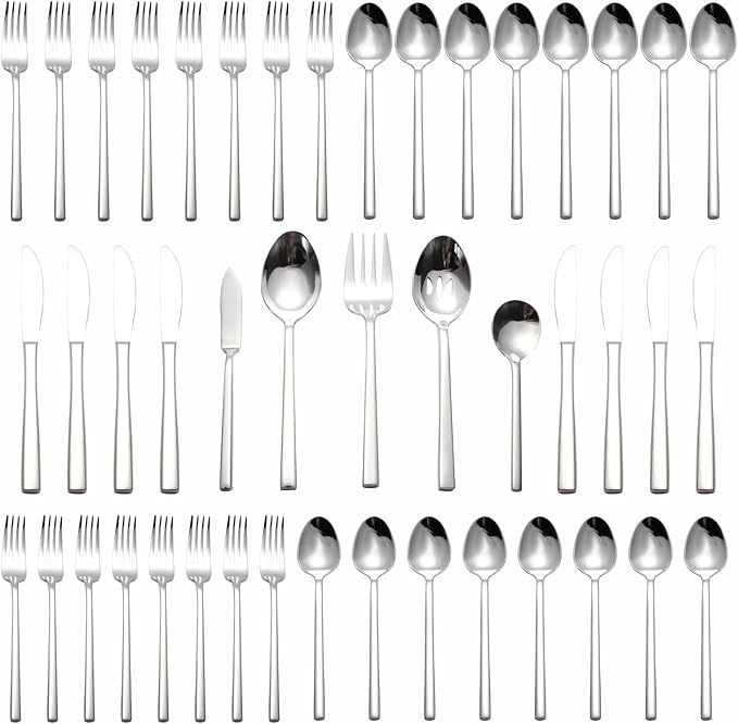 Silverware Set for 8,45 Pieces Forged Stainless Steel Flatware Set Cutlery Set,Heavy Duty and Modern Desgin,Fancy Tableware Cutlery Set for Home,Restaurant (Silver Cube 45)