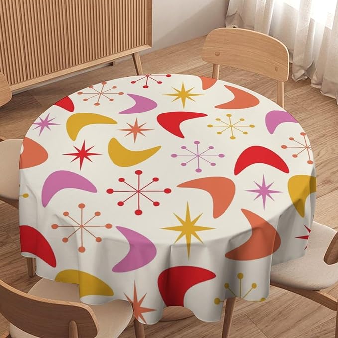Mid Century Modern Round Tablecloth, Vintage Abstract Colorful Geometrics Modern Art Tablecloth for Home Party Dining Room Kitchen Decor 36Inch(90cm)