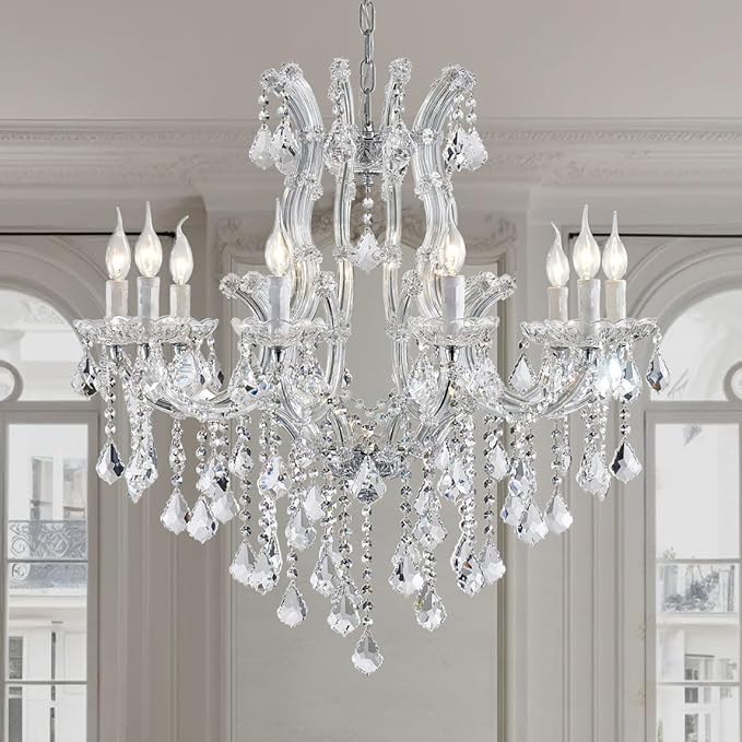 Modern Crystal Chandelier Light Fixtures - Luxury Maria Theresa Chrome Chandeliers for Dining Room, Kitchen Island, Living Room, Bedroom, 10 Lights