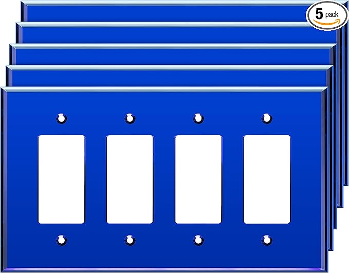 LIDER Reflective Acrylic Decorator Wall Plate, Mirrored Light Switch Plate, Plexiglass Outlet Cover, Acrylic Glass, Oversized 4-Gang 5.25" x 8.88", LWP-34O-ABL5P, Blue, 5 Pack