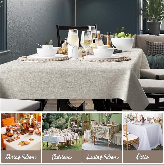Rectangular Tablecloth Linen Texture Waterproof and Stain-Resistant Table Cloth, Kitchen Dining Table Decoration, 52 x 70 inch Fabric Natural Color