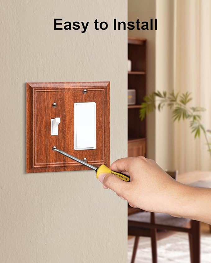 2-Pack Combo Toggle/Decorator Light Switch Cover Plate, Wood Grain Decorative Electrical Outlet Covers, Durable Natural Bamboo Fiber Switch Plates and Outlet Covers, Corrosion Resistant