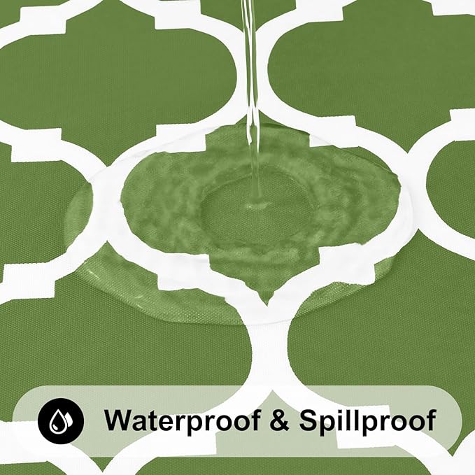 Smiry Round Plastic Table Cloth, Waterproof Vinyl Tablecloth with Flannel Backing for Round Tables, Wipeable & Spillproof for Dining, Camping, Indoor and Outdoor (60" Round, Green)