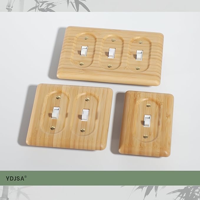 Triple Switch Plate Cover Solid Bamboo Wood for Rocker Light Switches Natural Stylish