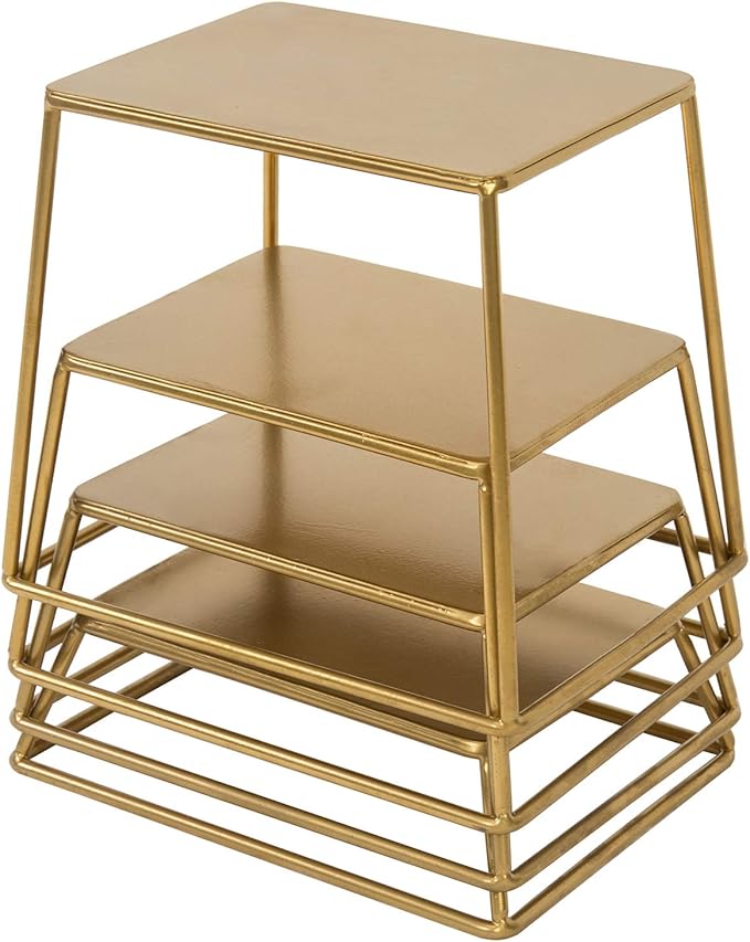 MyGift 4 Piece Set Modern Brass Tone Metal Nesting Tabletop Cupcake Display Risers, Food Appetizer Dessert Buffet Table Serving Stands for Home Party Event Retail (Brass)