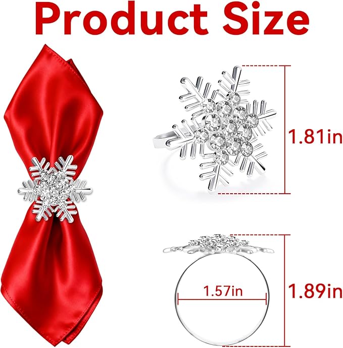 ZeeDix Christmas Silver Snowflake Napkin Rings Set of 8, Napkins Ring for Dinning Table - Rustic Dinner Tables Decoration for Wedding Receptions Christmas Thanksgiving Holiday Party Dinner Parties
