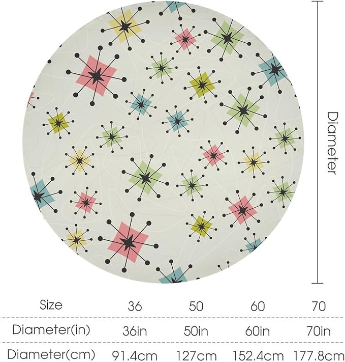 Retro Mid Century Round Tablecloth, Vintage Modern Colorful Abstract Geometric Art Bohemian Tablecloth for Home Party Dining Room Kitchen Decor 70Inch(178cm)