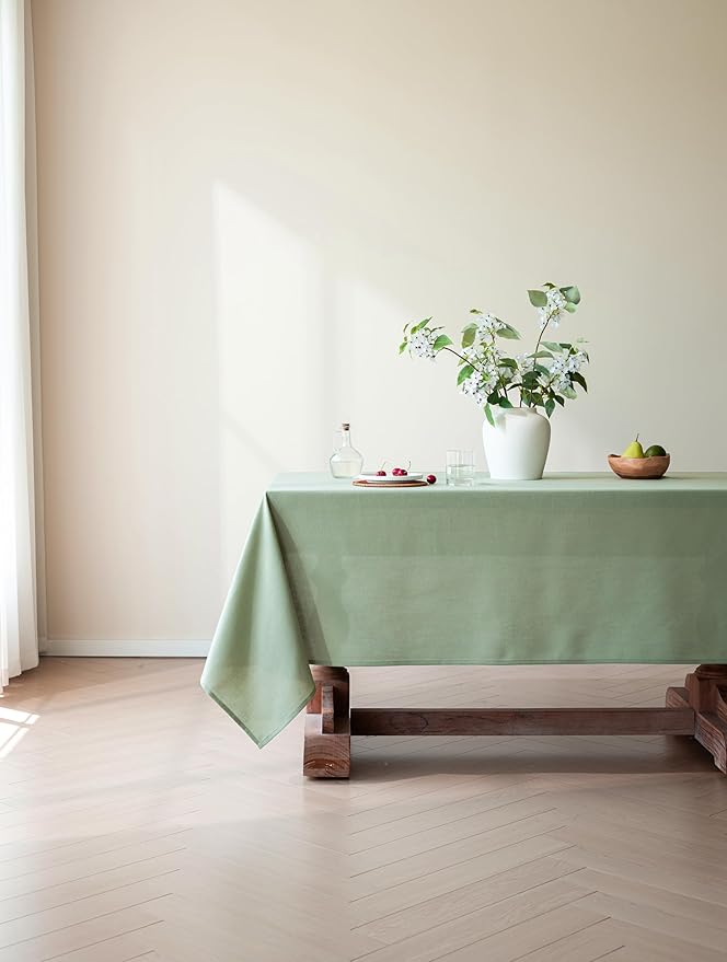 Sage Green Linen Table Cloths for 6 Foot Rectangle Tables Farmhouse Neutral Tablecloth Rectangular Kitchen Decoration Dining Table Cover Washable Water Resistant 60x102