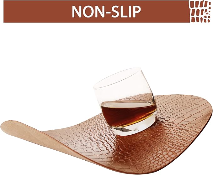 Round Leather Placemats for Round Tables Set of 6, Brown Table Place Mats and Coasters, Washable Easy to Care for Indoor Decor 13" Diameter
