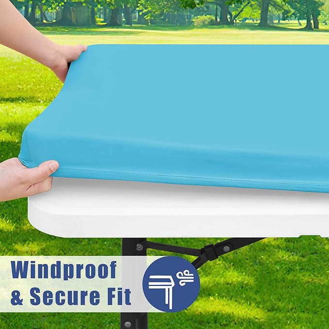 Spandex 5 Foot Rectangle Table Cloth 2 Pack, Elastic Fitted Tablecloths for Picnic, Stretch Washable Patio Table Cover for Outdoor, Camping, Banquet and Parties (Blue Mist, 30"x60")