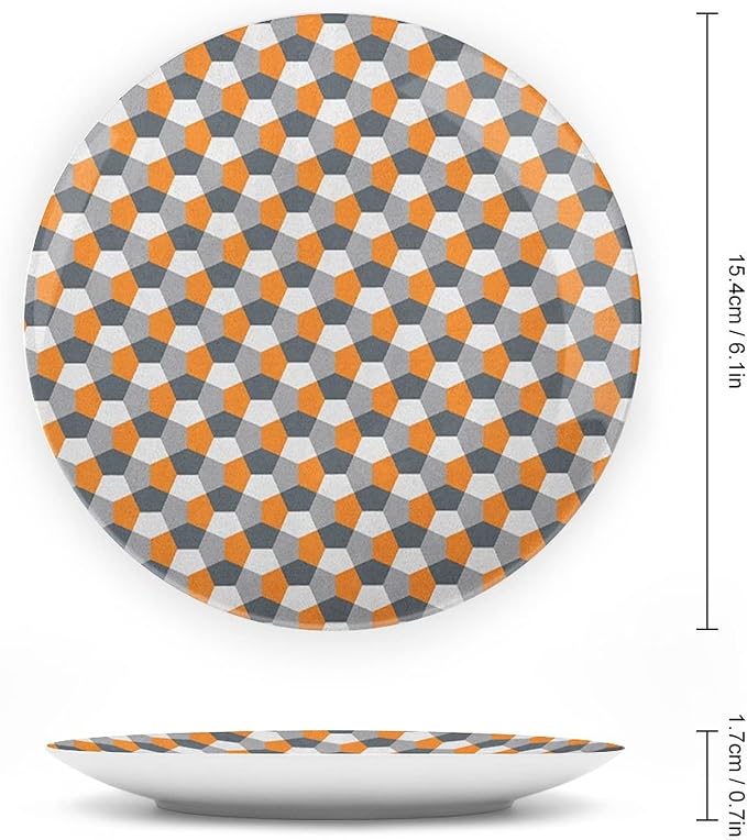 Ceramic Plates, Abstract Decorative Ceramic Plates, Modern Style Mosaic Tile with Hexagonal Shapes, 10 Inch, Household Plates Decorative, Grey Charcoal Grey Orange