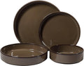 Bloomhouse - Two Time Oprah's Favorite Things WInner - Santorini Mist 16 Piece Double Bowl Terracotta Dishes Reactive Glaze Plates and Bowls Dinnerware Set - Driftwood Brown - Service for 4
