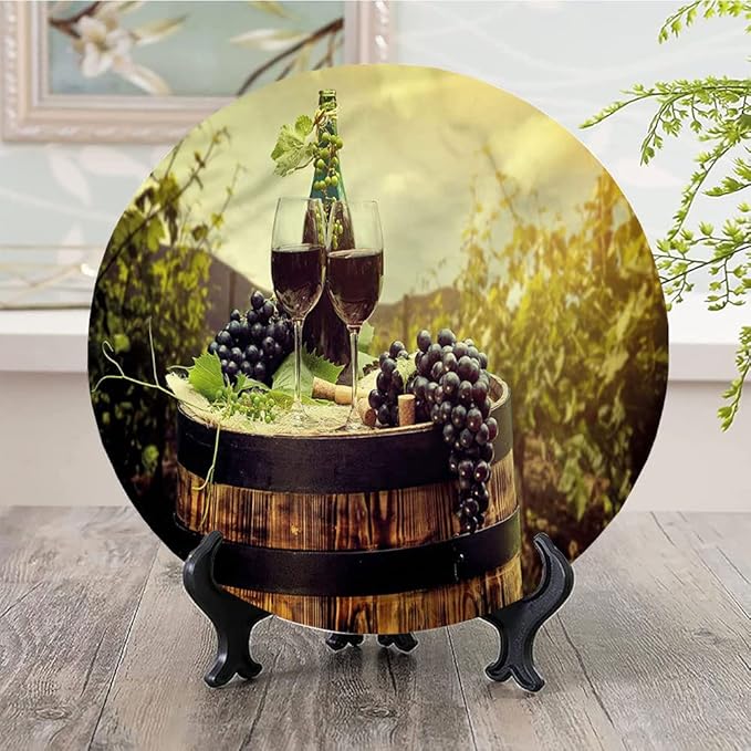 Ceramic Plates, Wine Decorative Ceramic Plates, Scenic Tuscany Vineyard, 6 Inch, Household Plates Decorative, Green Black Brown