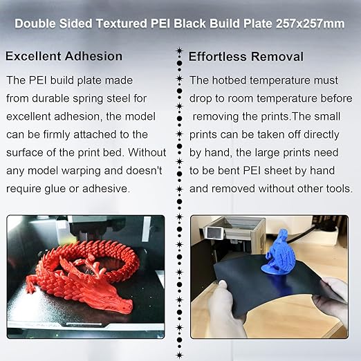 Double Sided Black PEI Build Plate for Bambu Lab X1/X1C/X1E/P1P/P1S/P2S/A1, Flexible Spring Steel Sheet for Bambu Lab 3D Printers Platform 257x257mm