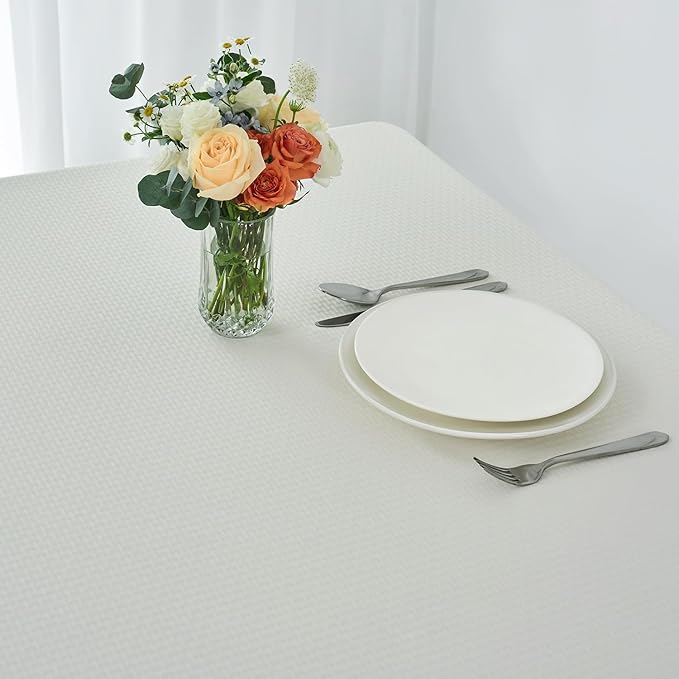 maxmill Jacquard Tablecloth Stain Resistant Waterproof Wrinkle Resistant Spillproof Washable Soft Weaved Texture Table Cloth for Dining Room, Indoor Outdoor Use, Rectangle 60 x 140 Inch, Ivory