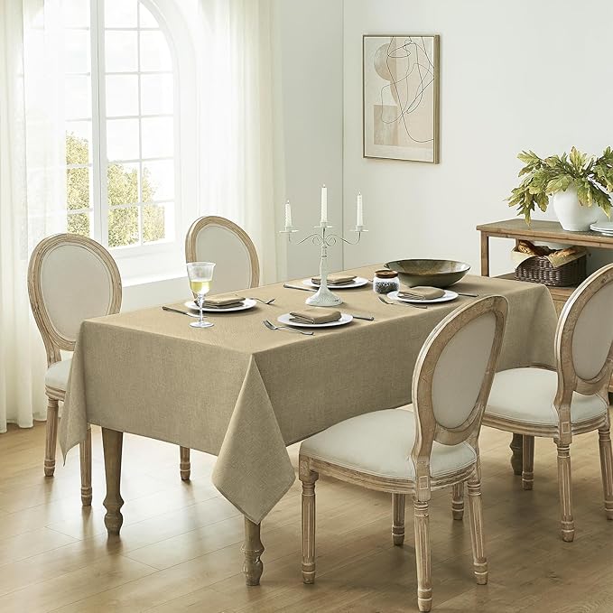Softalker Tablecloths Rectangular 84x60 inch Linen Textured Table Cloth Waterproof, Stain and Wrinkle Resistant, Outdoor Table Cloth for 6 foot Rectangle Tables Decor for Party Holiday Birthday, Khaki