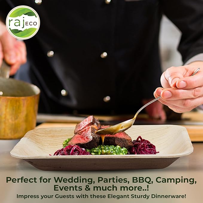 Raj Palm Leaf Plates [400-Pack] 10" Square Plates like Bamboo plates Disposable, Strong, Decorative Compostable Tableware for wedding, Lunch, Dinner, Birthday, Camping, Outdoor BBQ, Picnic…