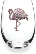 THE QUEENS' JEWELS – Flamingo Stemless Wine Glass, 21 oz. – Eye-Catching Sparkling Jewels – Hand-Decorated Glassware – Not Painted – Dazzling and Unique