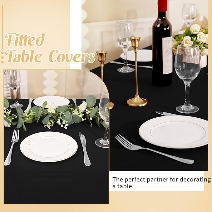 HAISIWLKJ 3 Pack Table Cloth 6ft Black Tablecloths for Rectangle Folding Table Spandex Fitted Stretch Cover Wrinkle Resistant Washable Protector for Party, Wedding, Banquet, Festival