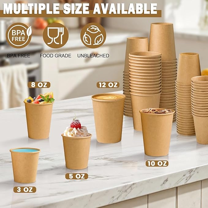 Lamosi 100 Count 3 oz Kraft Paper Cups, Disposable Small Coffee Cups, 3 Ounce Sample Cups for Bathroom, Mouthwash, Party, Picnic