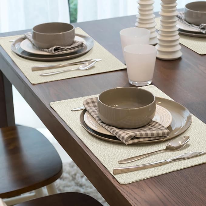 homing Cotton Linen Placemats Set of 8, Cloth Washable Farmhouse Dining Table Mats for Indoors & Outdoors, Easy to Clean, Cream, 13 x 19 Inch