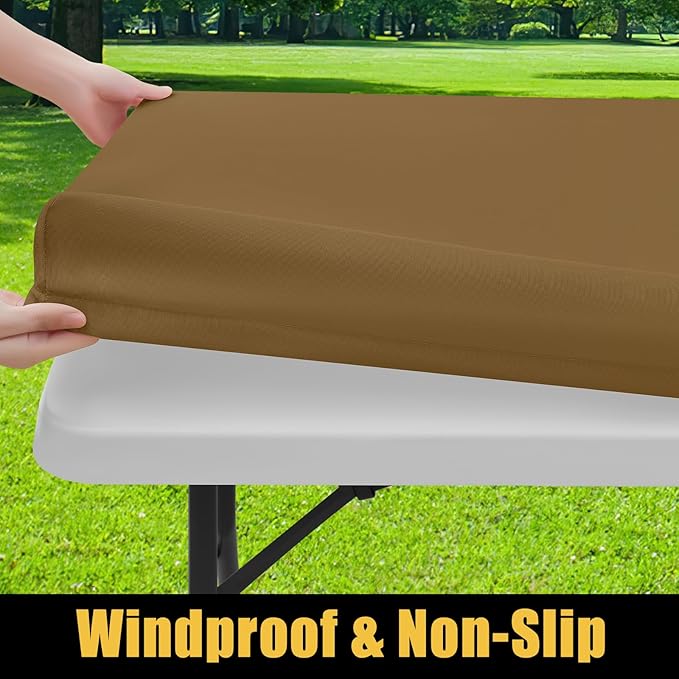 Smiry Rectangle Picnic Table Cloth, Waterproof Elastic Fitted Tablecloths for 6 Foot Tables, Washable Polyester Table Cover for Camping, Indoor and Outdoor (Brown, 30"x72")
