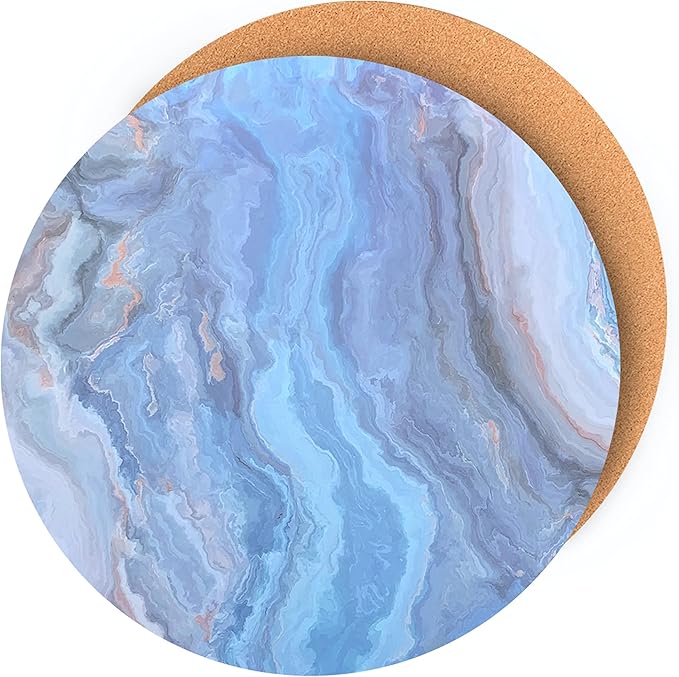 Dainty Home Navy Marble Round Cork Placemats - Heat Resistant Placemats, Non-Slip, Easy Clean Placemats for Elegant Dining - 15"x15" Set of 2 - Perfect for Stylish, Modern Homes