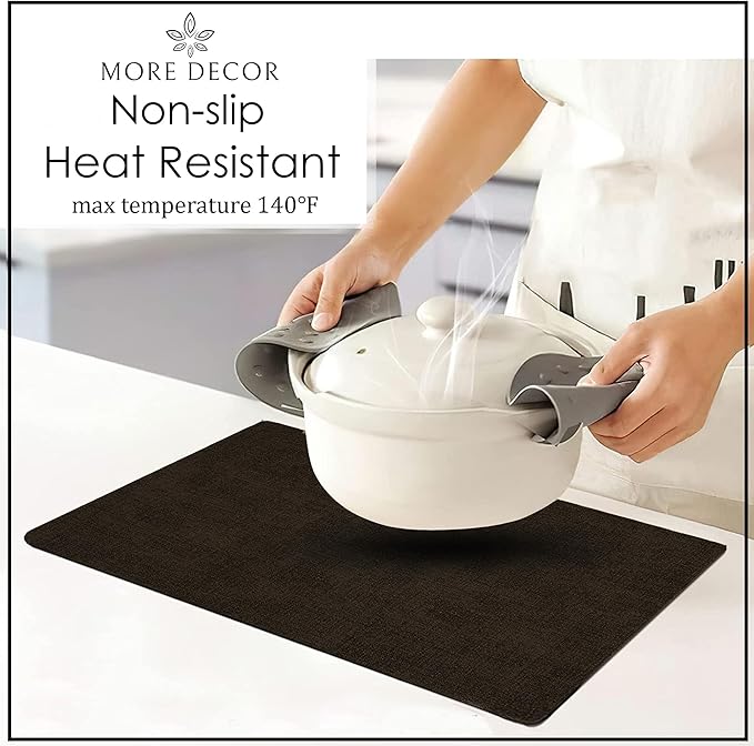 More Décor Faux Leather Placemats Set of 6 for Dining Table – Waterproof, Wipeable, Washable, Stain & Heat Resistant, Non-Slip Table Mats – 12 X 17 Inch, Dark Grey
