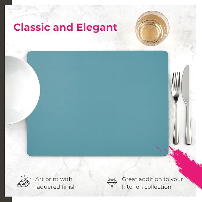 Pimpernel Azure Collection Placemats, Set of 4 – (15.7" x 11.7") Decorative, Cork-Backed Board Mats, Heat & Stain Resistant with Lacquer Finish, Stylish Dining & Kitchen Table Accessories