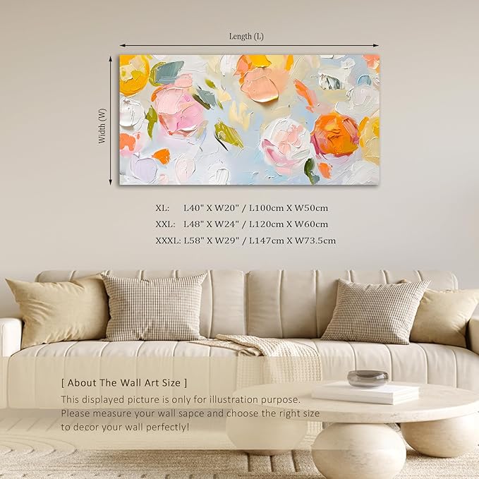 ADJUVANT Wall Art Impressionist Floral 40"L x 20"W, Colorful Flowers Canvas Painting Vibrant Blooms Artwork Soft Hues Prints Botanical Pictures Wall Decor for Living Room Bedroom Dining Room Home Office