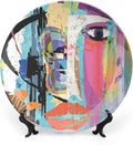 Ceramic Display Plate, Abstract Ceramic Hanging Decorative Plate, Woman Face Art Paint Strokes and Splashes Eye Red Lips Grungy, 7 Inch, Living Room Kitchen Decoration Household, Multicolor