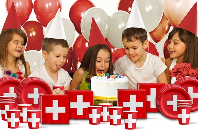 Switzerland Flag Birthday Party Supplies Set Plates Napkins Cups Tableware Kit for 16