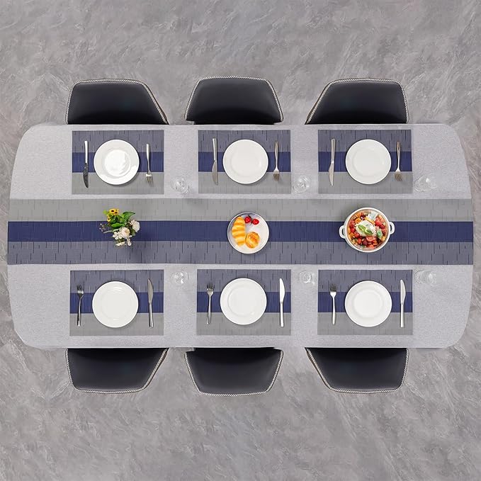 Placemats Set of 4, Vinyl Woven Place Mats Indoor Set of 4 Washable Wipeable PVC Table Mats Heat-Resistant Non Slip Plastic Placemat for Kitchen Dining Outdoor Table (Blue Gray, Set of 4)