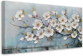 Anolyfi White Textured Flowers Wall Art for Living Room Canvas Wall Decor, Modern Elegant Landscape Wall Art for Dining Room Hallway Office Home 48"x24"