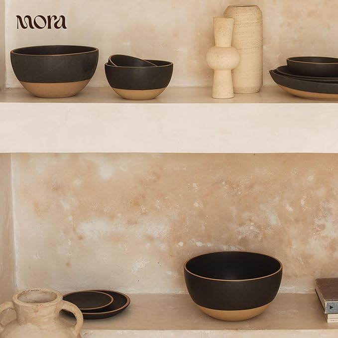 MORA Mega and Giant Bowls Set of 2, 5.5 and 3.5 Qt Ceramic Pottery Mixing Bowls - Microwave and Dishwasher Safe - Liquorice