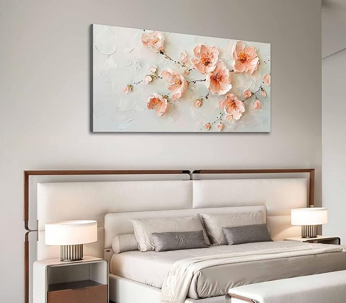 ADJUVANT Wall Art Impressionist Pink Floral 40"L x 20"W, Cherry Blossoms Canvas Painting Soft Petals Artwork Pastel Tones Prints Spring Flowers Wall Decor for Living Room Bedroom Bathroom Home Office