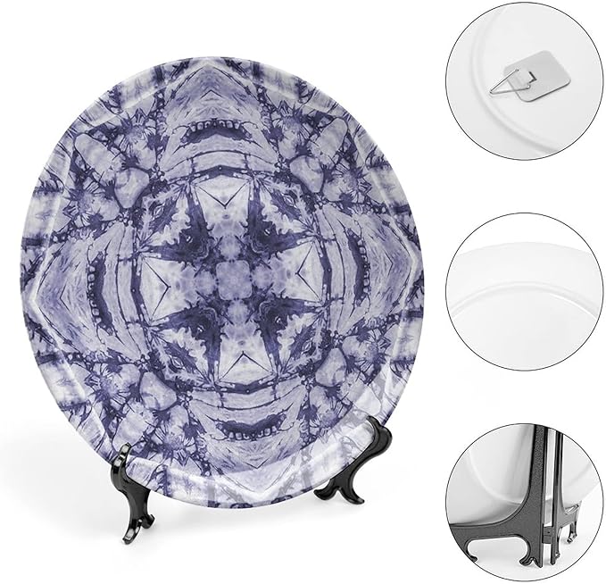 Ceramic Plates, Abstract Decorative Ceramic Plates, Modern Art Generated Resisting Twisting Fractal, 6 Inch, for Dining, Parties, Wedding, Lavender Blue Indigo