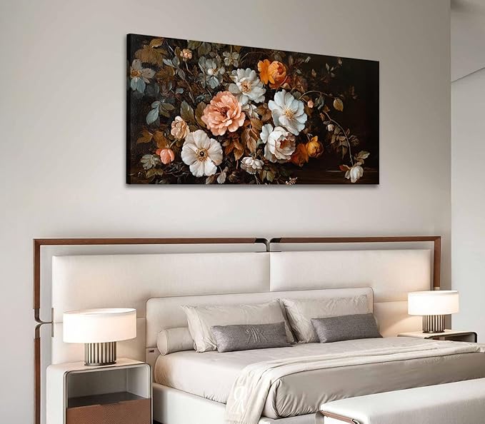 ADJUVANT Wall Art Vintage Floral Bouquet 40" L x 20" W, Old Fashioned Flowers Canvas Painting Romantic Artwork Classic Blooms Prints Botanic Wall Decor for Living Room Bedroom Dining Room Home Office