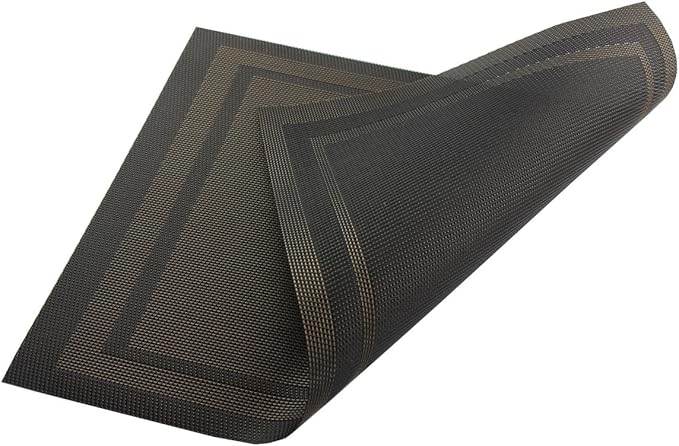 Placemats Vinyl Washable for Dinner Table Stain Insulation Easy to Clean Table Mats Set of 6 (Gold+Black)