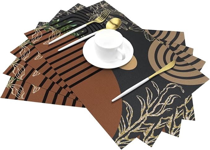 Abstract Black Mid Century Placemats Minimalist Aesthetic Modern Contemporary Artistic Washable Place Mats 12x18Inch for Dining Kitchen Farmhouse Decor 6 PCS