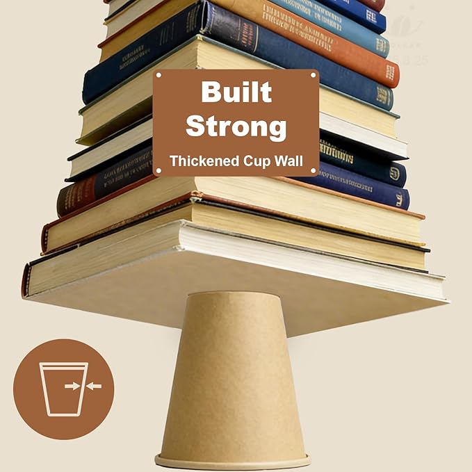 12 oz 200 Pack Disposable Coffee Cups, Bulk Brown Disposable Paper Cups, Coffee Cups for Hot Tea, Chocolate and Cold Drinks