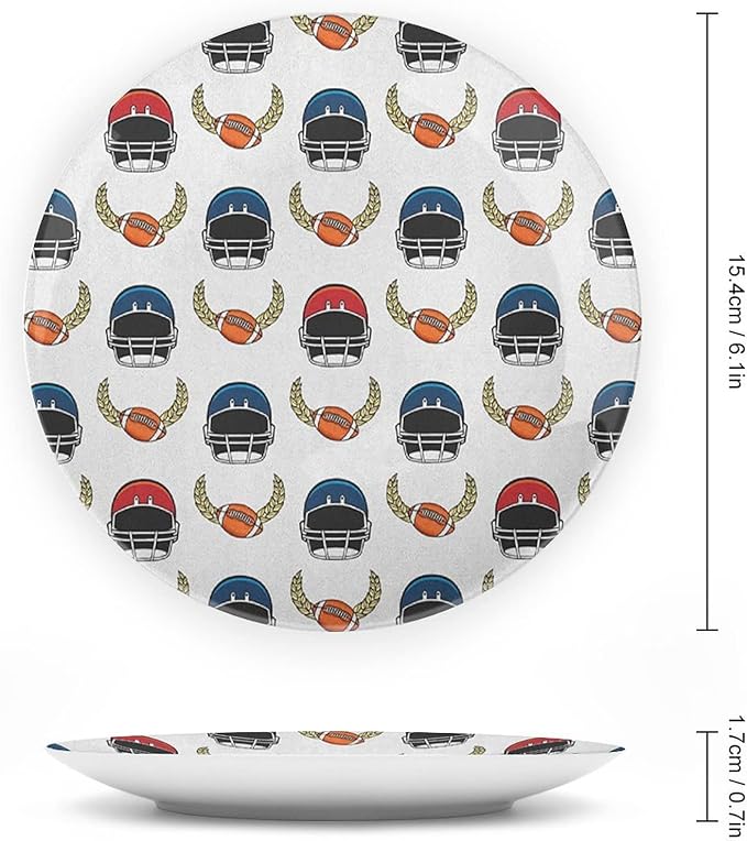 Ceramic Plates, American Football Decorative Ceramic Plates, Rugby Championship Professional League Fun Game, 8 Inch, for Dining, Parties, Wedding, Multicolor