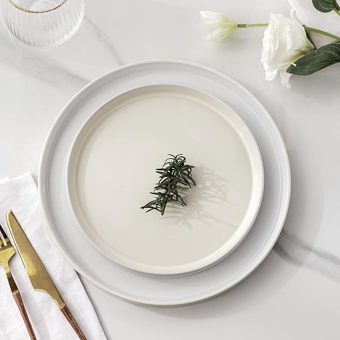 AmorArc Ceramic Dinnerware Set | Stoneware Plates and Bowls | Scratch Resistant,Dishwasher & Microwave Safe Dishes Sets-beige 2